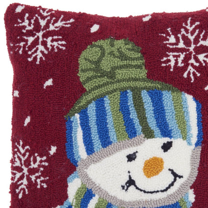 18" X 18" Red Blown Seam Snowman Christmas Throw Pillow