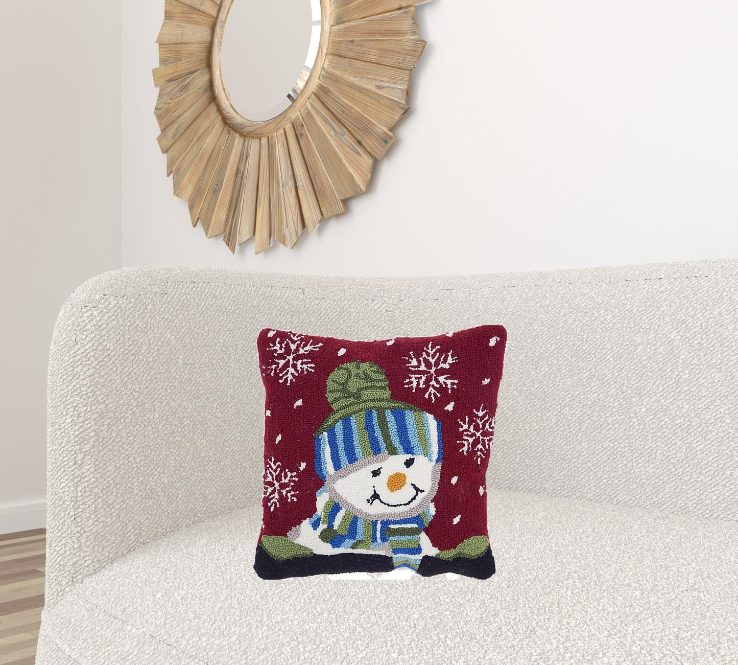 18" X 18" Red Blown Seam Snowman Christmas Throw Pillow