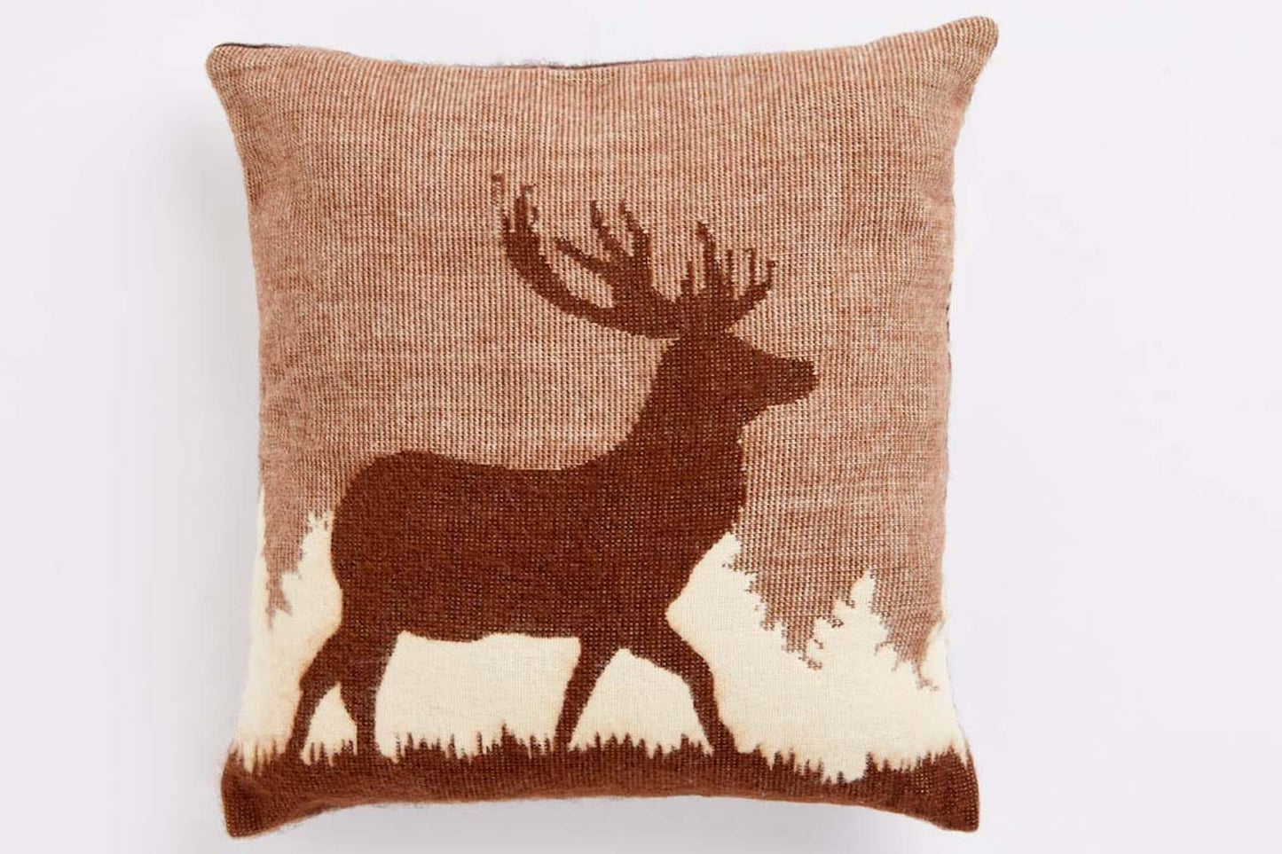 16" X 16" Brown And White Stag Deer Zippered Throw Pillow Cover